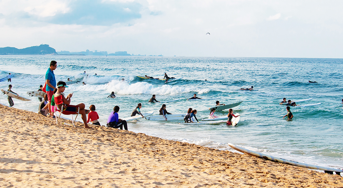 Surfing at Yangyang beach on Korea's east coast